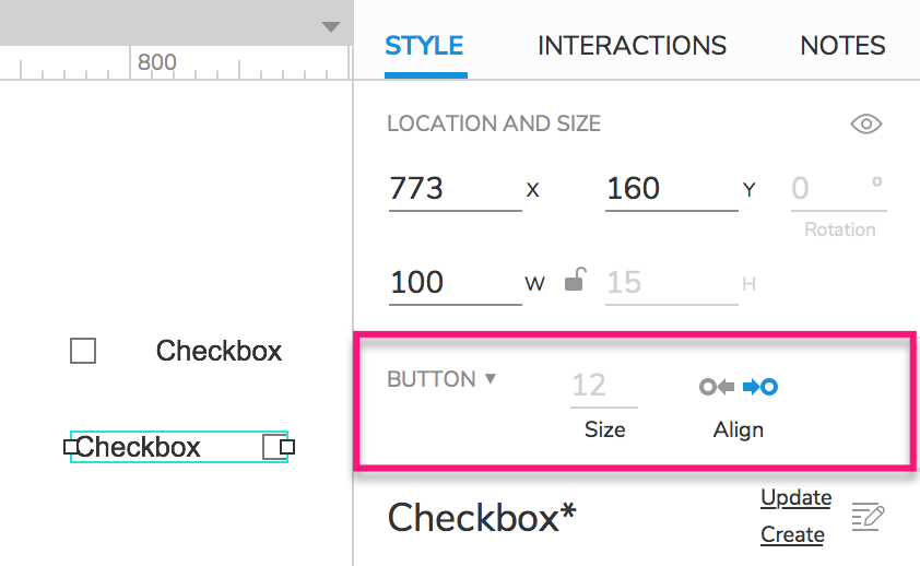 Checkbox widget button properties