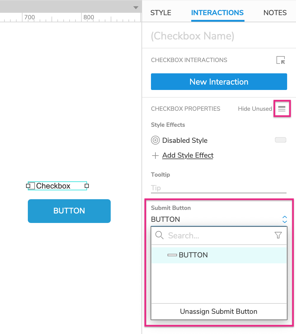 selecting a submit button for a checkbox widget