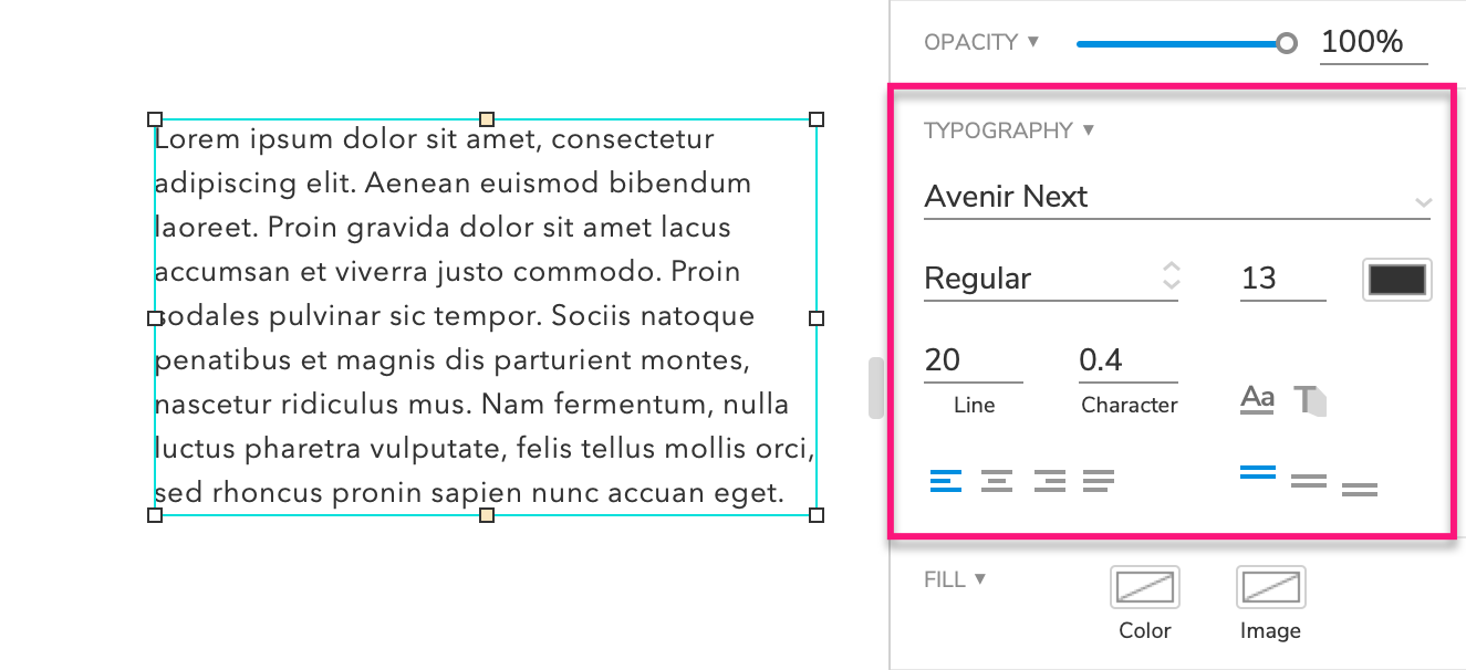 typography options in the Style pane